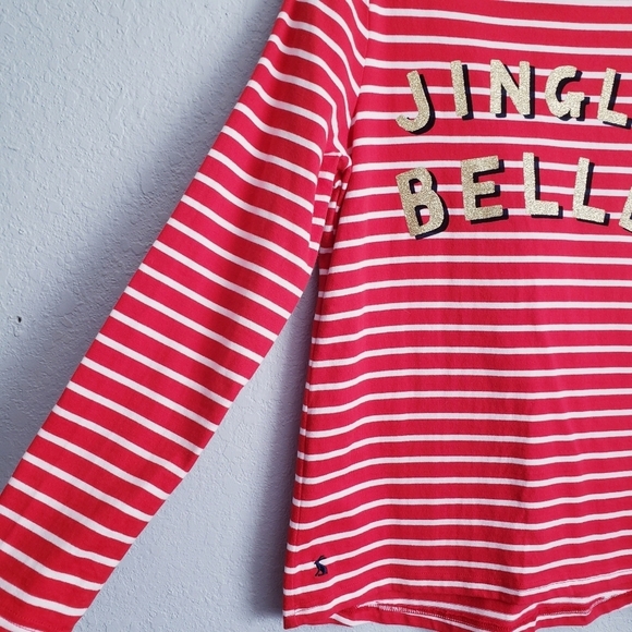 Joules Red And White Nautical Stripe Jingle Bell Harbour Long Sleeve Jersey Top - Picture 3 of 9